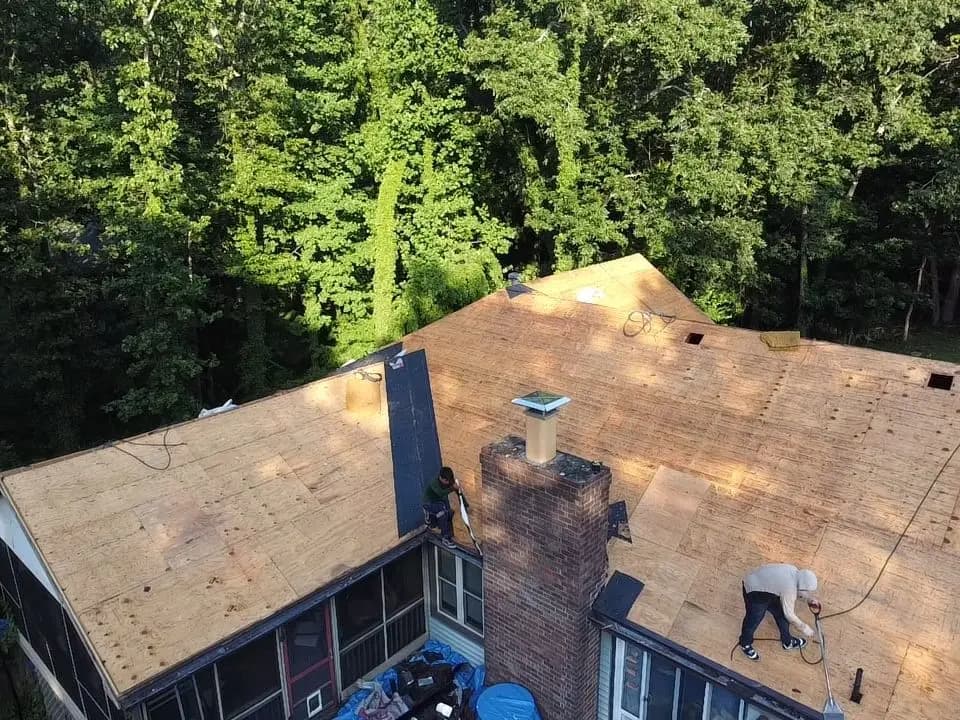 Roof decking exposed during a tear-off in Roswell, GA