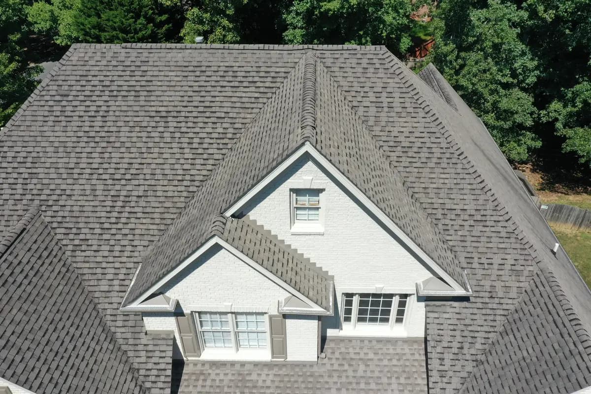 New architectural shingle roof over a gable in Kennesaw, GA