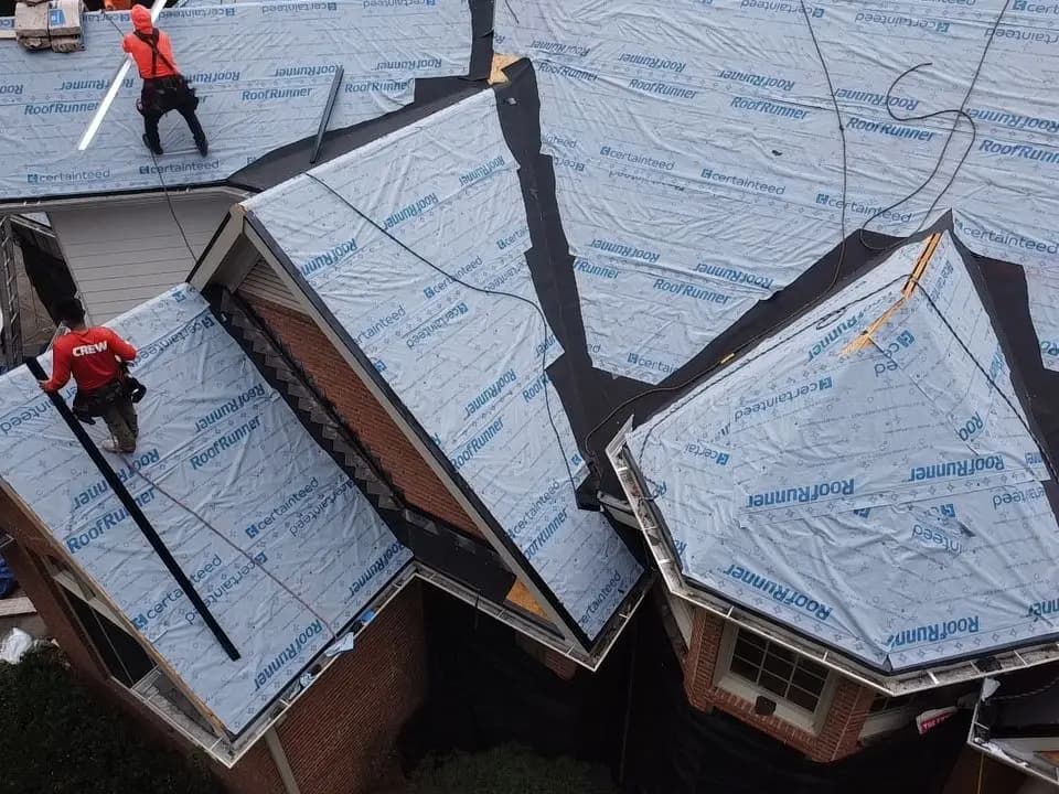Synthetic underlayment installed on a Marietta, GA roof before shingles